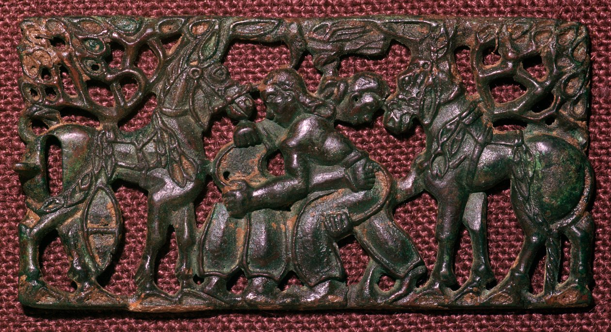 Placa de arnês de bronze chinês de homens de luta livre, século 5 aC de Unbekannt