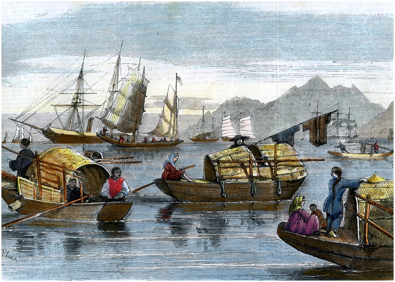 Sampans chineses no porto de Hong Kong, c1875 de Unbekannt