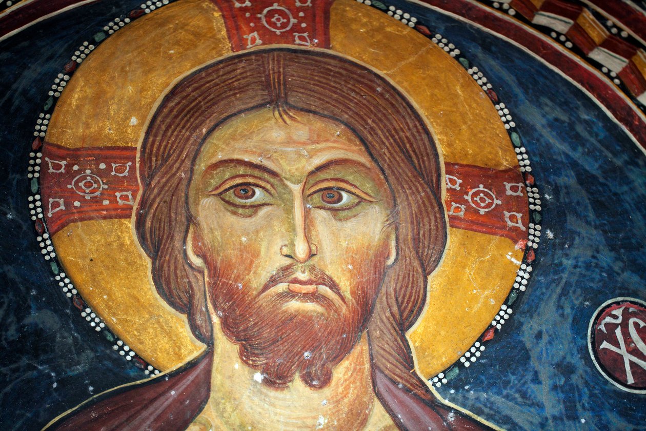 Cristo e o Pormenor do Juízo Final do Afresco Bizantino da abóbada de Narthex da igreja de Asinou Cena do Juízo Final Século XIV (1332) UNESCO, Patrimônio Cultural Mundial Região de Troodos, Chipre de Unbekannt
