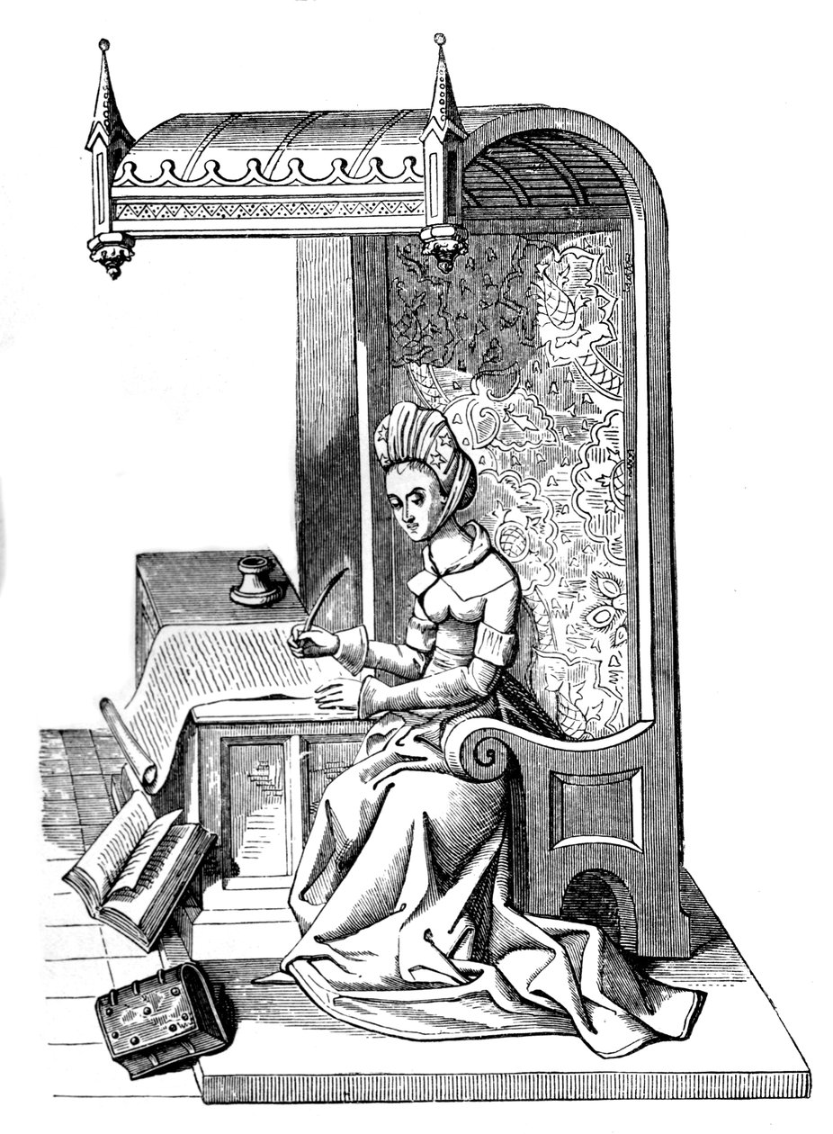 Christine de Pizan 1364-1430, escritora medieval, retórica e crítica, século XV, 1870 de Unbekannt