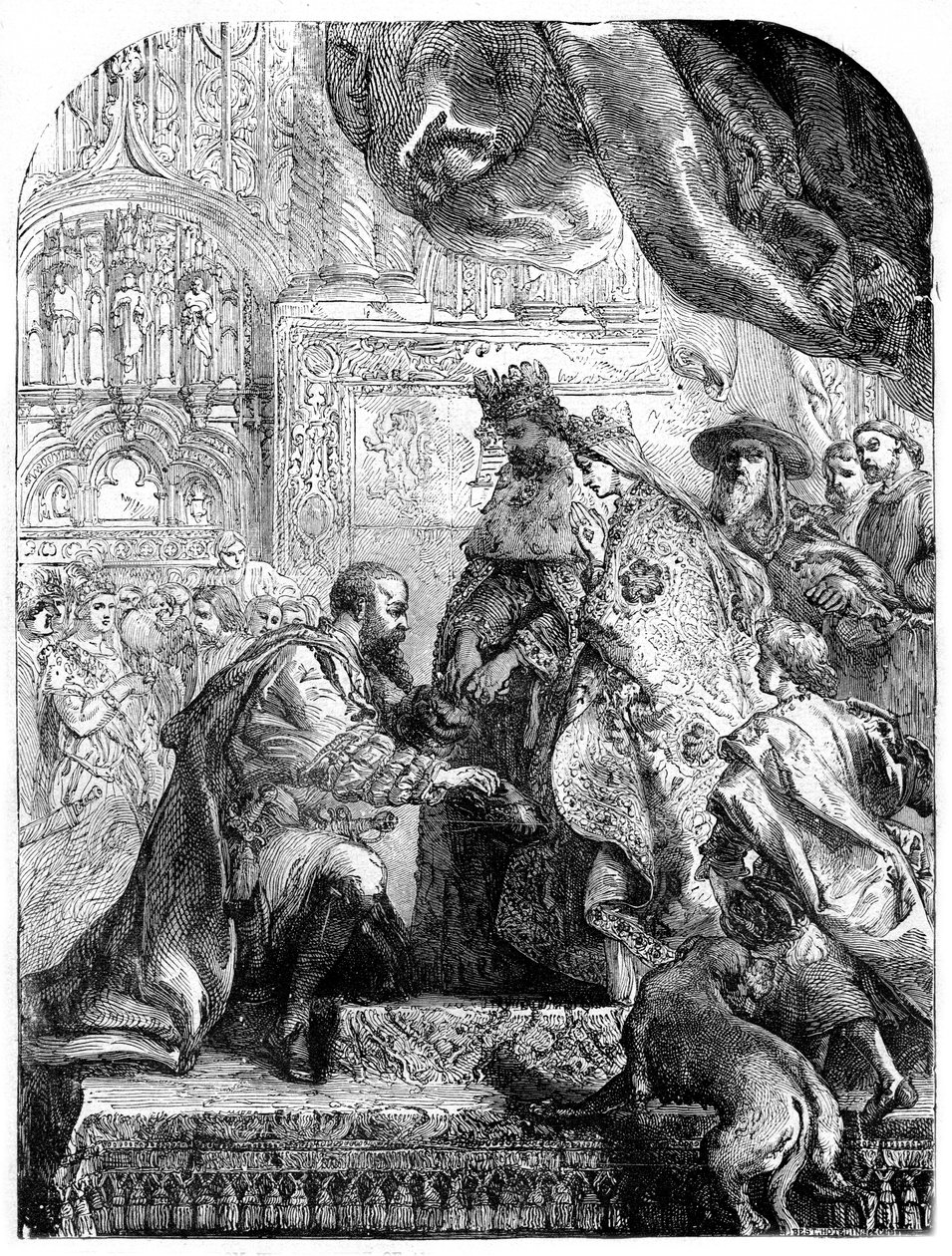 Christopher Columbus sendo recebido por Ferdinand e Isabella em Barcelona, c1490s, 1872 de Unbekannt
