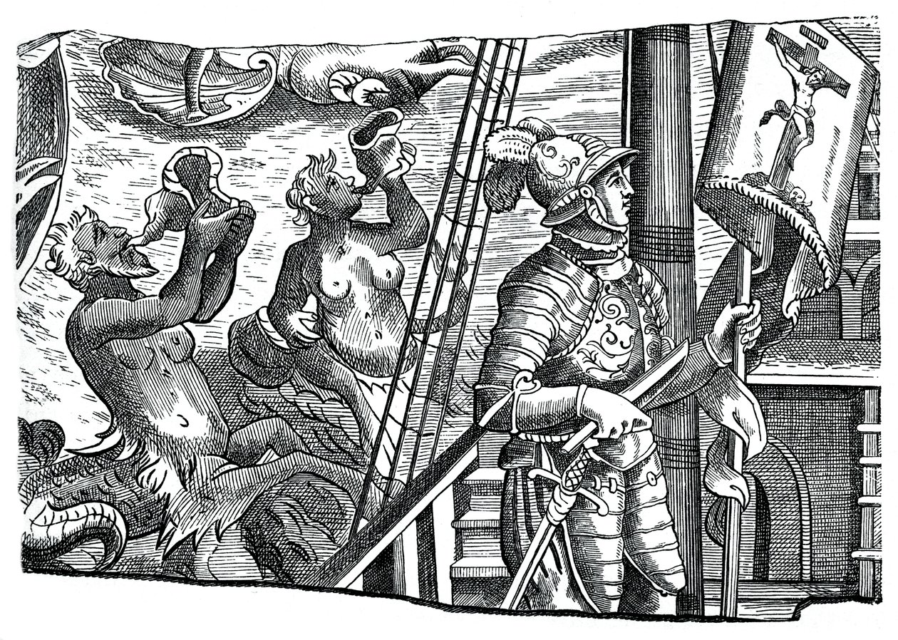 Cristóvão Colombo a bordo de seu navio, durante sua primeira viagem ao oeste, século XVI, 1870 de Unbekannt