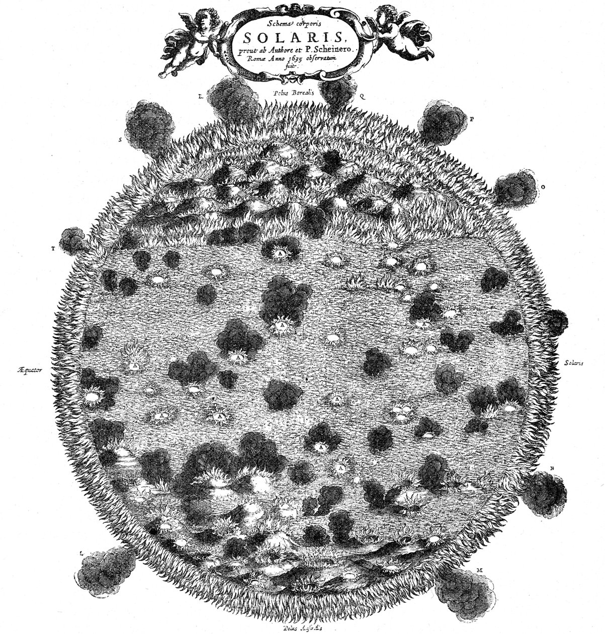 Ilustração de Christopher Scheiners de sua idéia da superfície do sol, 1635 de Unbekannt