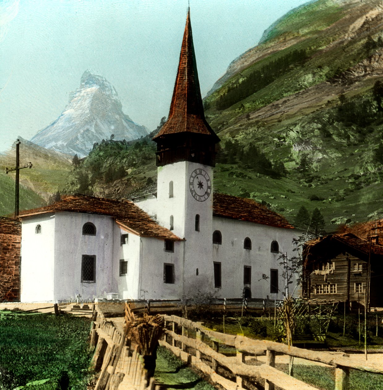 Igreja e Matterhorn, Zermatt, Suíça de Unbekannt