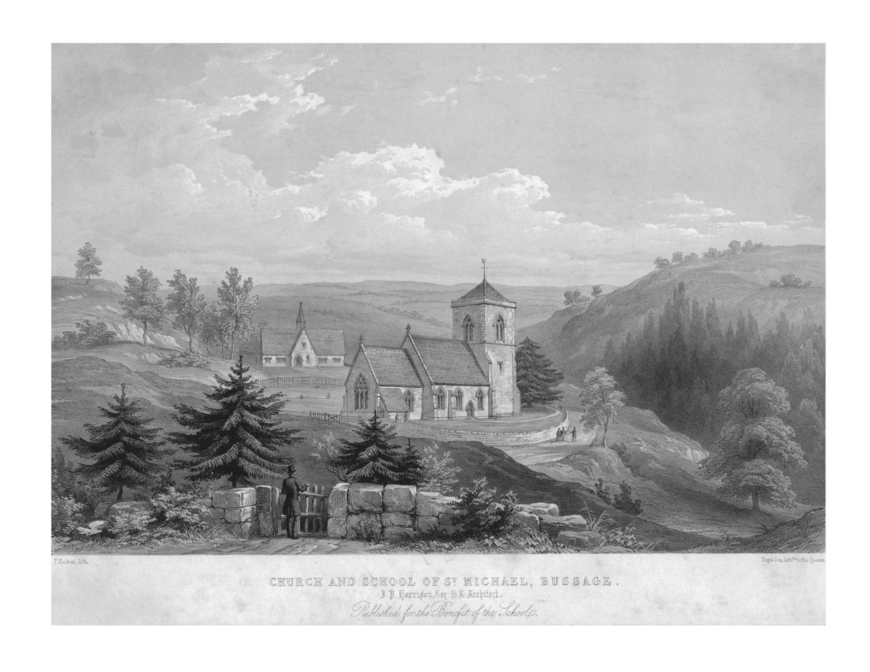 Igreja e escola de St. Michael, Bussage, c1800. de Unbekannt