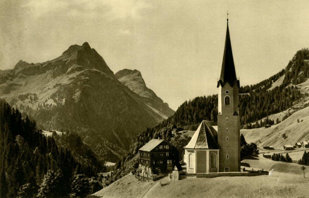 Igreja em Schröcken, Bregenzerwald, Áustria, c1935. de Unbekannt