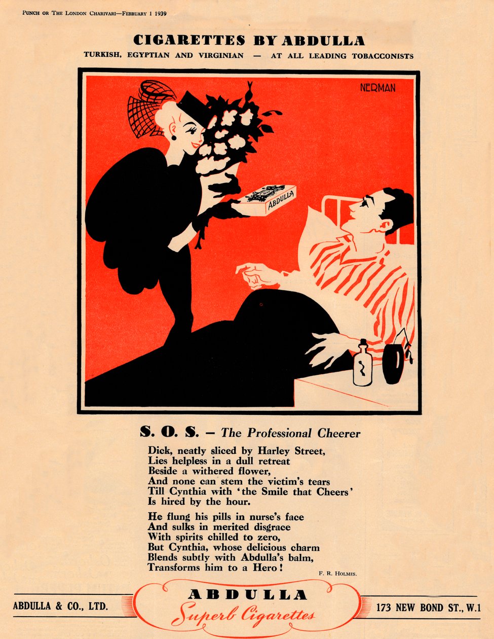 Cigarros por Abdulla - SOS - The Professional Cheerer, 1939 de Unbekannt
