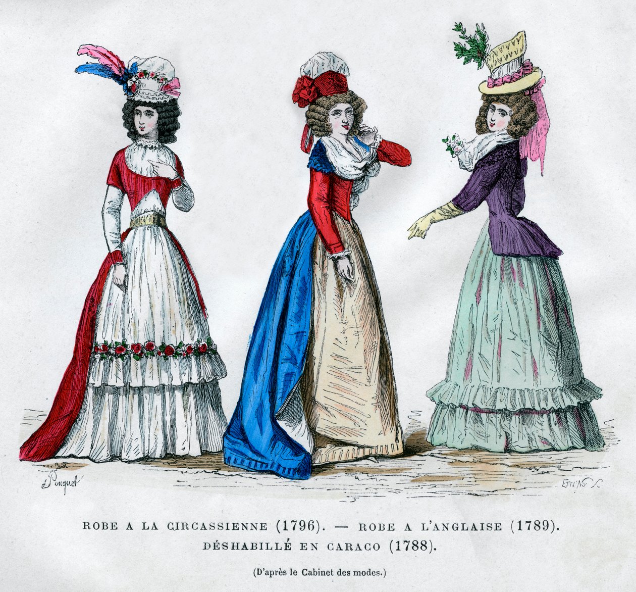 Vestido circassiano, 1796, vestido inglês, 1789, e caraco housecoat, 1788 1882-1884 de Unbekannt