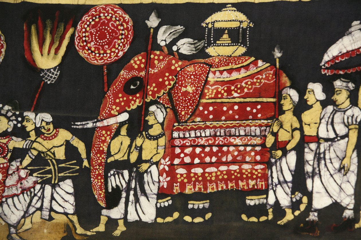 Estampa de tecido retratando a peregrinação da relíquia sagrada de Buda em Kandy, Sri Lanka Paris França de Unbekannt