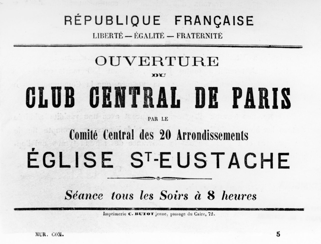 Club Central de Paris, dos cartazes políticos franceses da Comuna de Paris, maio de 1871 de Unbekannt