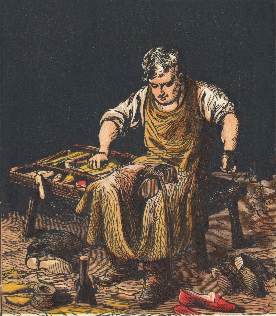 Sapateiro consertando botas, 1867. de Unbekannt