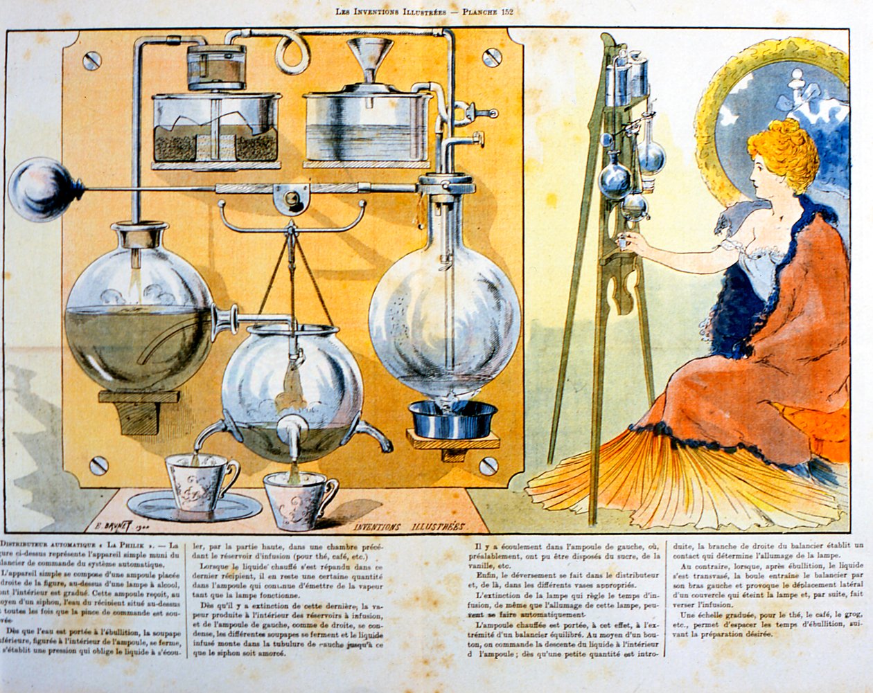 Máquina de fazer café ou chá aquecida por uma pequena lâmpada de espírito, 1900 de Unbekannt