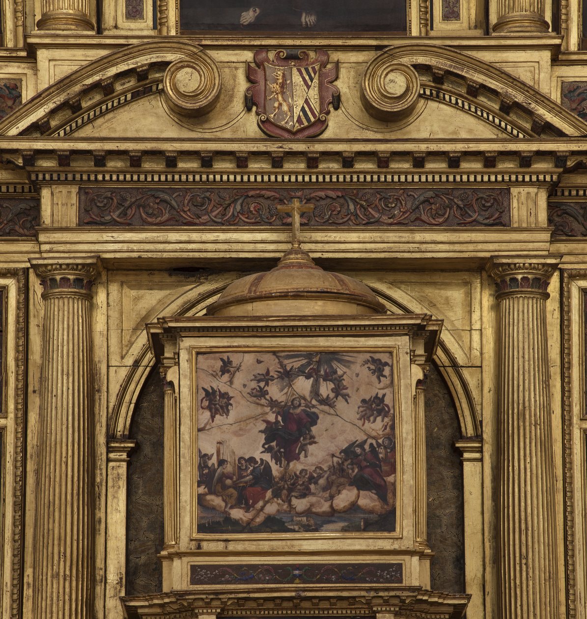 Igreja colegial. Interior. O altar-mor. O detalhe. O centro. Pintura. Óleo sobre ágata. 1624. de Unbekannt