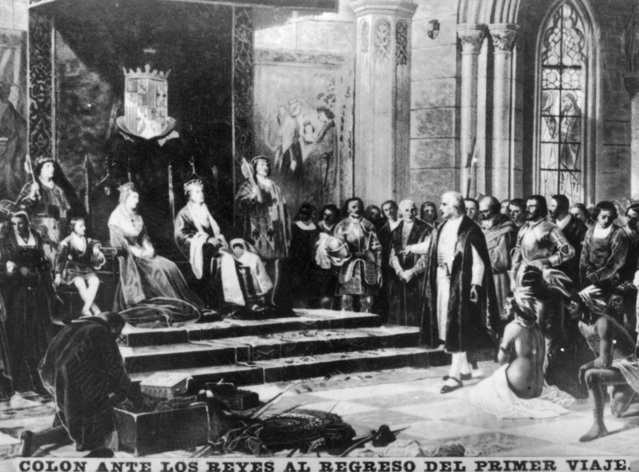 Colombus retorna de sua primeira viagem, século XV, 1920 de Unbekannt