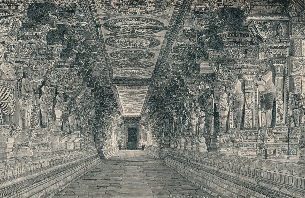 Colunata no interior do templo hindu na ilha de Rameswaram, sul da Índia, c1903, de Unbekannt