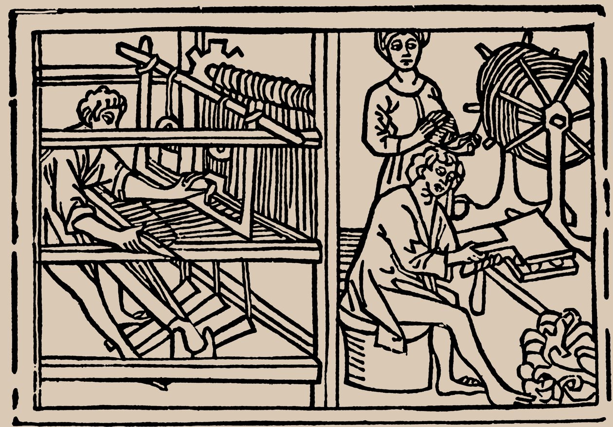 Pentear, fiar e tecer lã. De Speculum Vitae Humanae por Rodericus Zamorensis, 1479. de Unbekannt