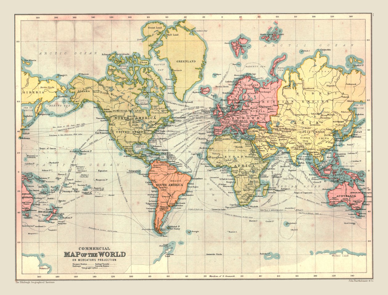 Mapa comercial do mundo, 1902. de Unbekannt