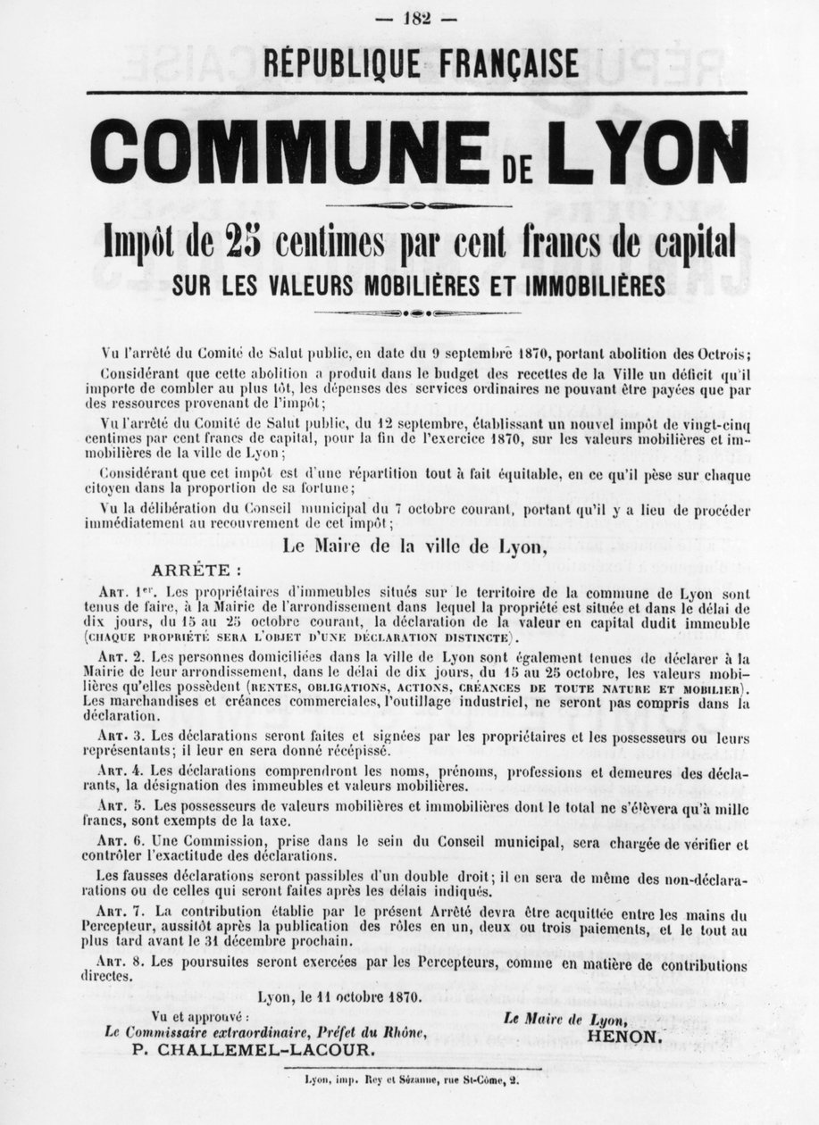 Commune de Lyon, dos cartazes políticos franceses da Comuna de Paris, maio de 1871 de Unbekannt