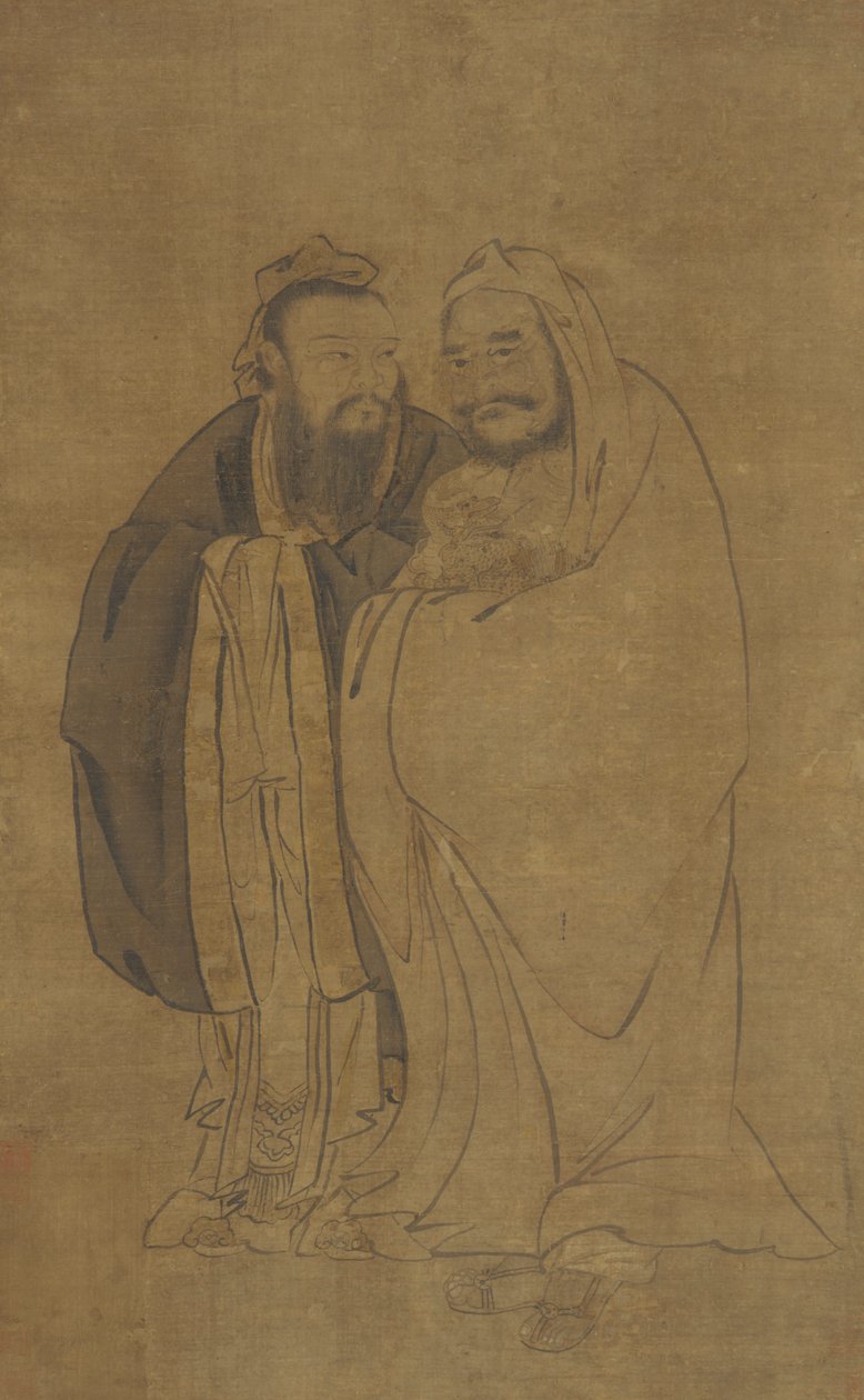 Confúcio e Buda embalando um Qilin, dinastia Ming, século XV. de Unbekannt