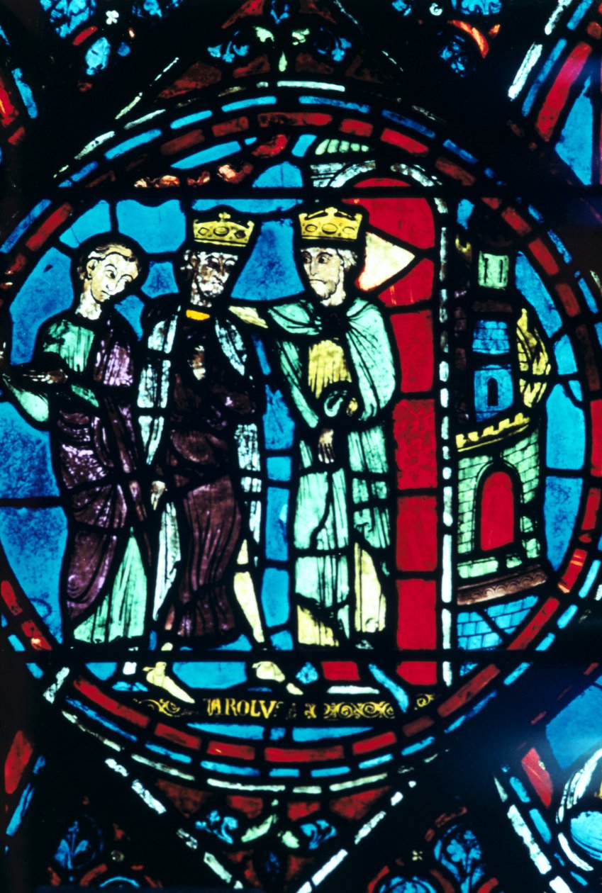 Constantino cumprimenta Carlos Magno em Constantinopla, vitral, Catedral de Chartres, França, c1225 de Unbekannt