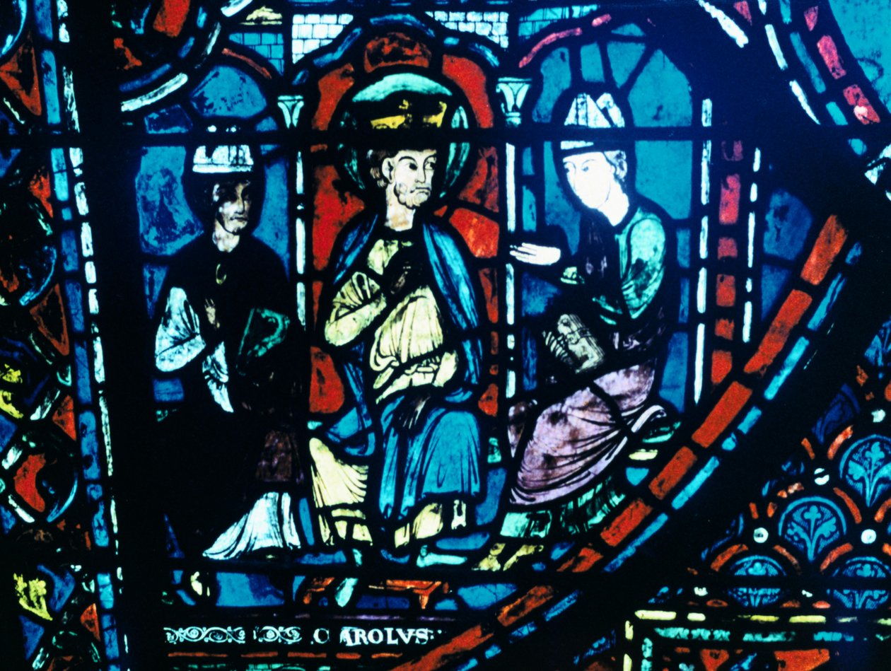 Carta de Constantino apresentada a Carlos Magno, vitral, Catedral de Chartres, França, c1225 de Unbekannt