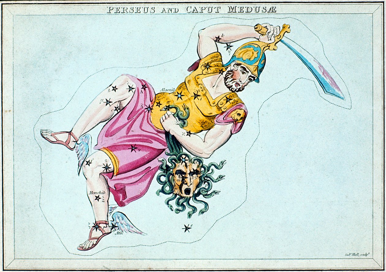 Constelação de Perseu, mostrando-o carregando a cabeça de Medusa, c1820 de Unbekannt