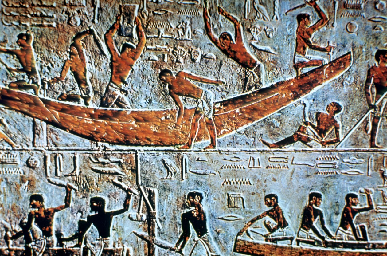 Construção de um barco, relevo de parede, Saqqara, Egito de Unbekannt