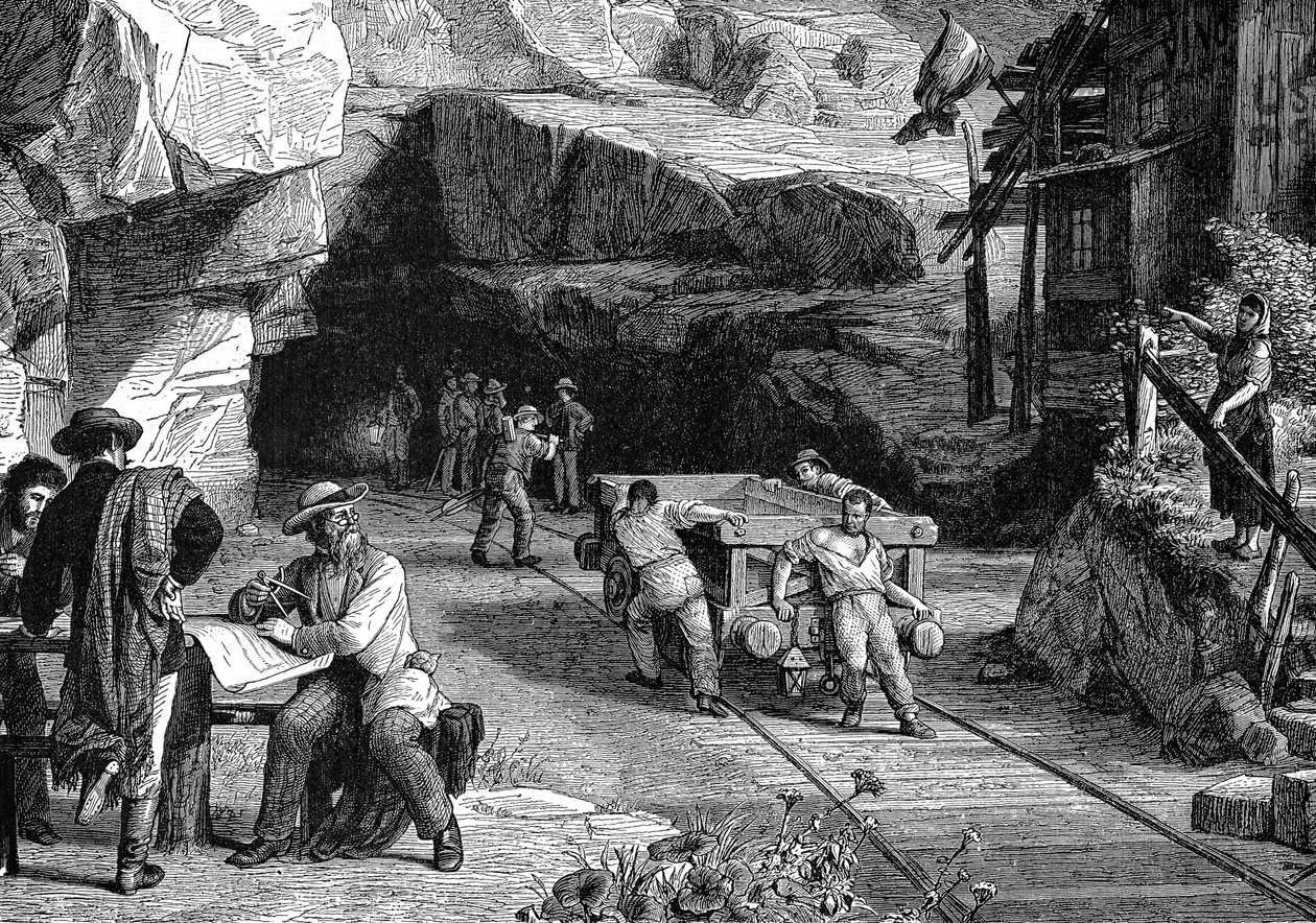 Construção do túnel de São Gotardo sob os Alpes, 1880 de Unbekannt