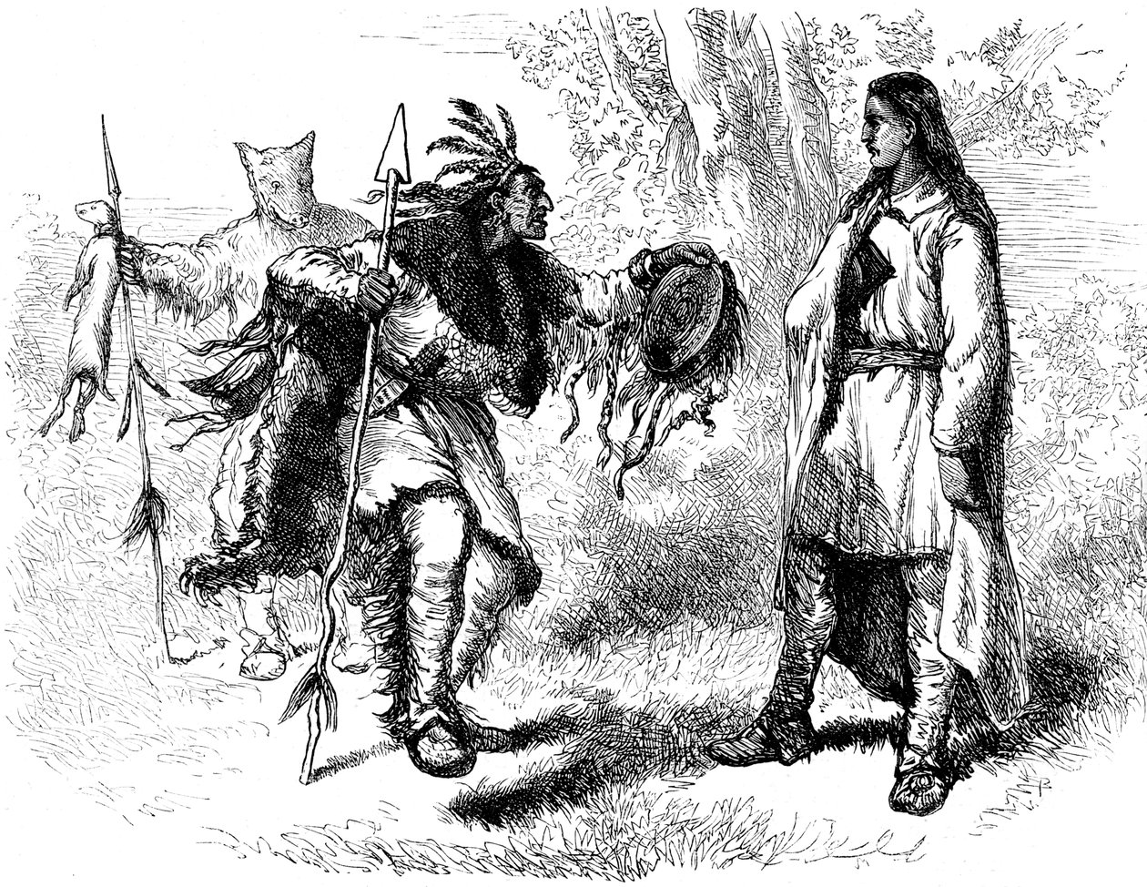 Americano nativo convertido e Powows, século XVII c1880 de Unbekannt