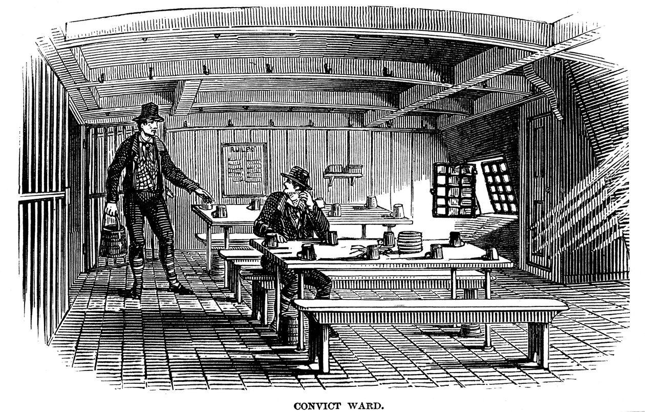 Ala condenada a bordo do hulk da prisão Warrior em Woolwich, Londres, 1848 de Unbekannt