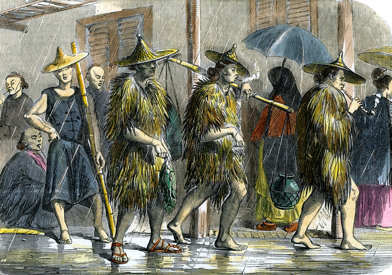 Coolies em Hong Kong, em tempo chuvoso, c1875 de Unbekannt