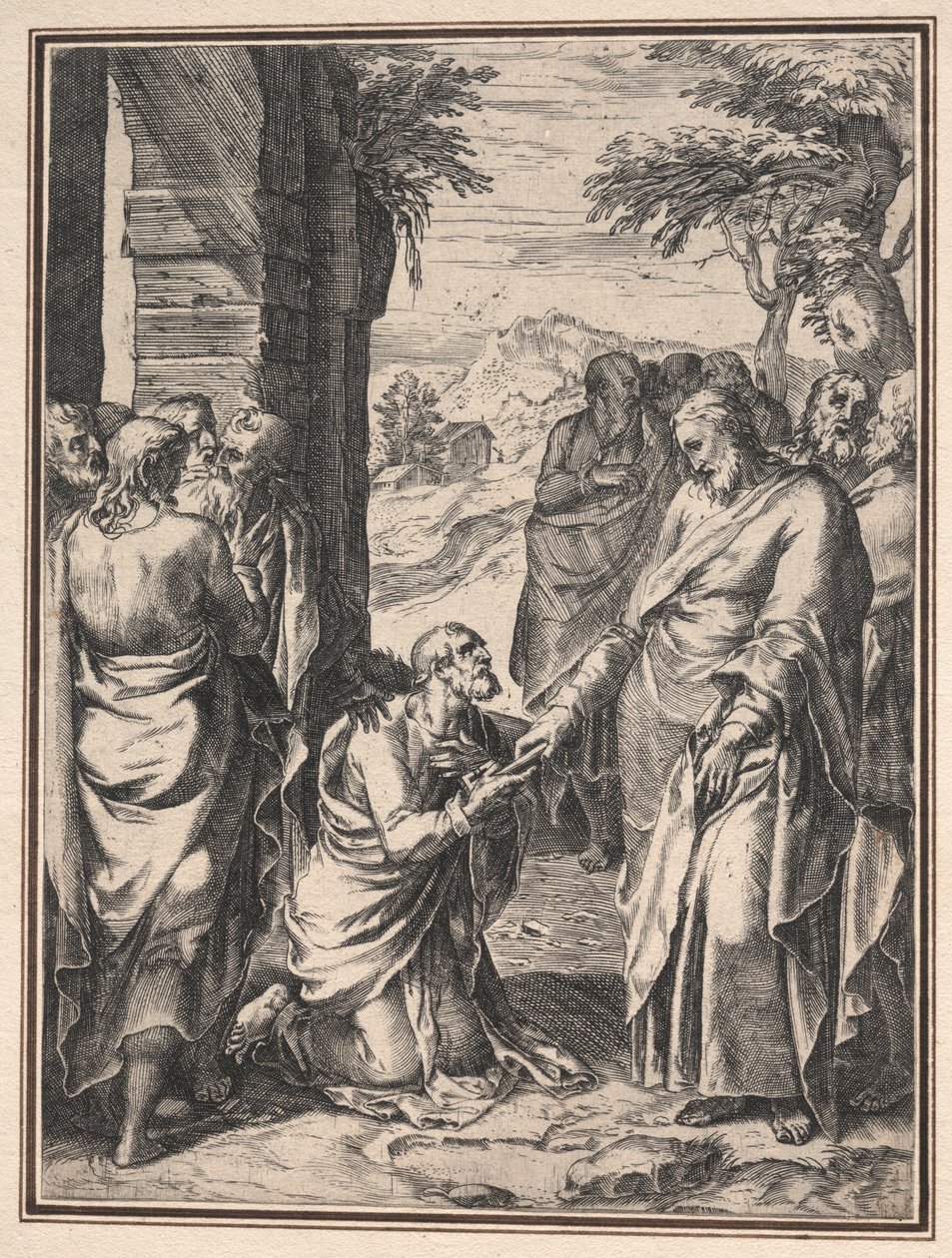 Cópia de Cornelis Cort: Cristo Dando a Chave da Igreja a São Pedro, c. 1567 de Unbekannt