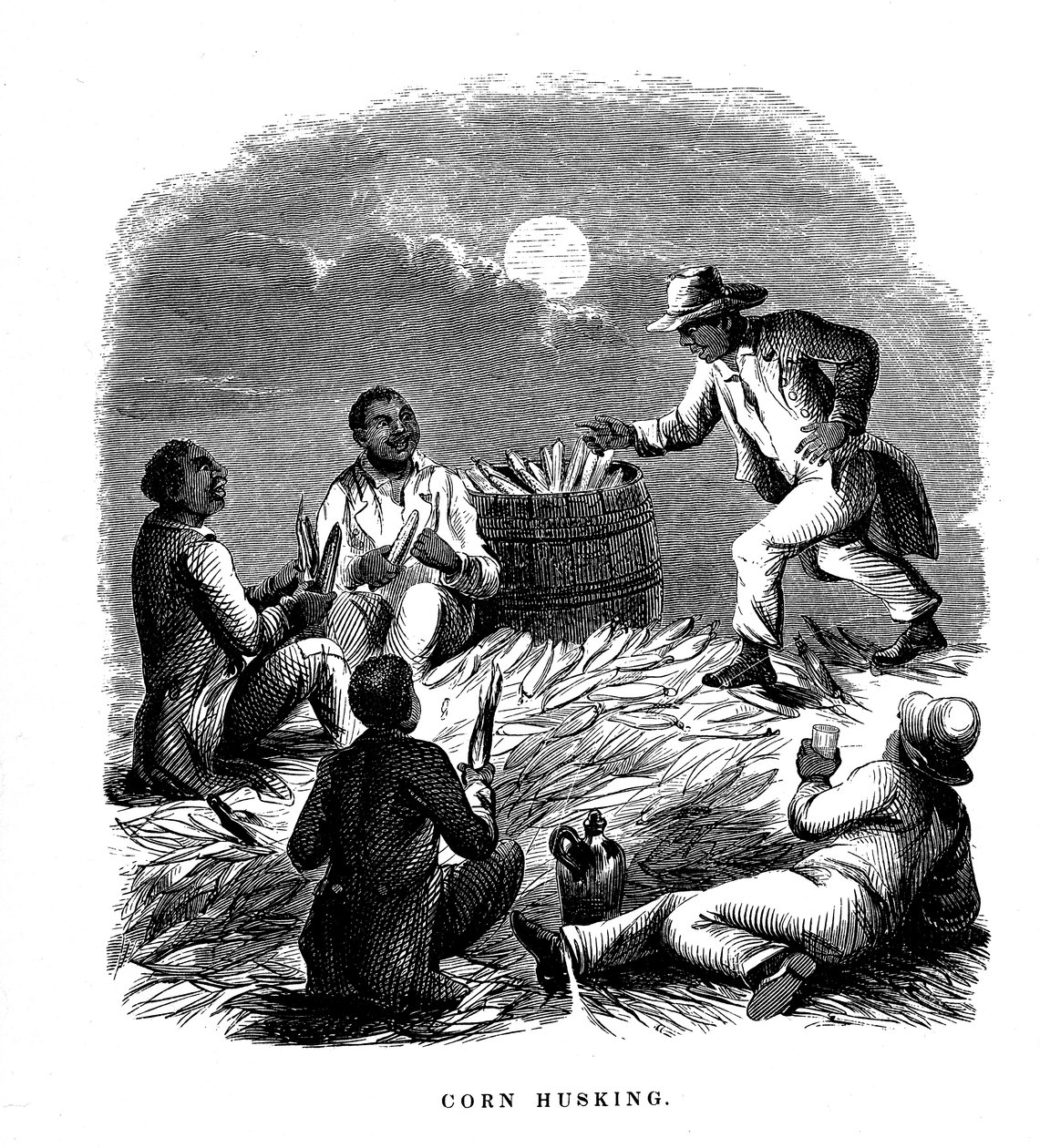 Descascar milho, trabalhadores negros a descascar milho, sul dos EUA, c1850 de Unbekannt