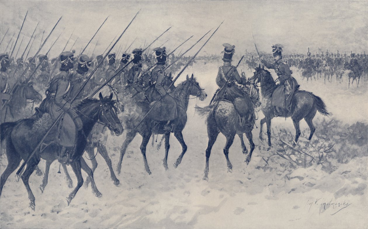Cossacos à espera de uma carga de cavalaria francesa, 1812, 1896. de Unbekannt