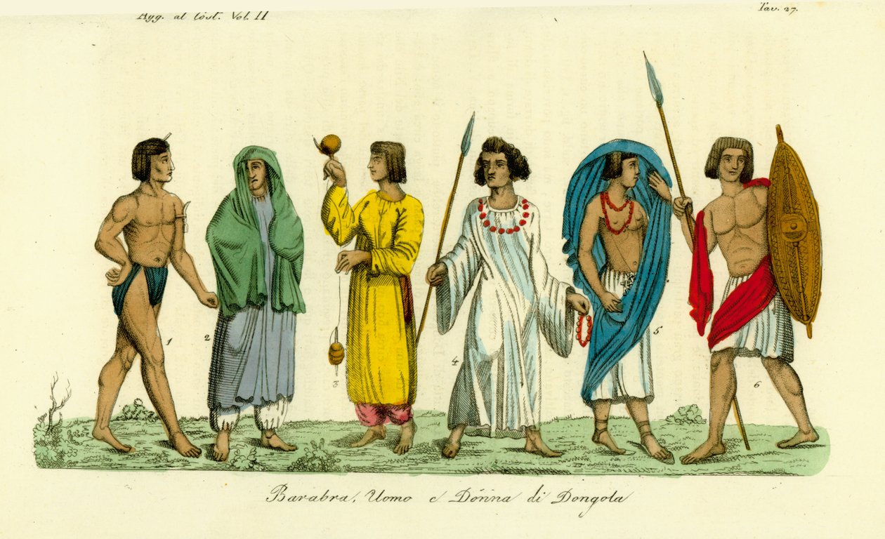 Fantasias de homens e mulheres do povo Núbio (Barabra) de Dongola (Dunqulah) de Unbekannt