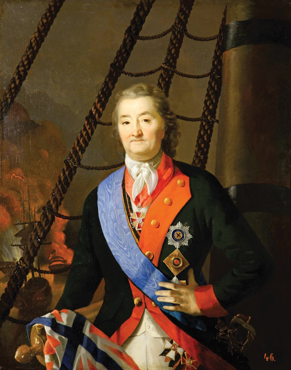 Conde Alexey Grigoryevich Orlov na batalha de Chesma, século XIX de Unbekannt