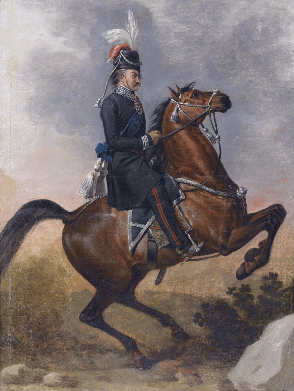 Conde Matvei Ivanovich Platov 1757-1818 a cavalo, 1800p de Unbekannt