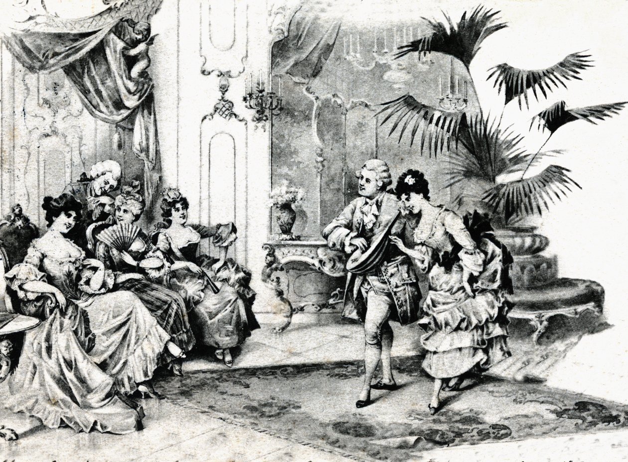Dança da corte em fantasia Rococo. Por volta de 1900 de Unbekannt