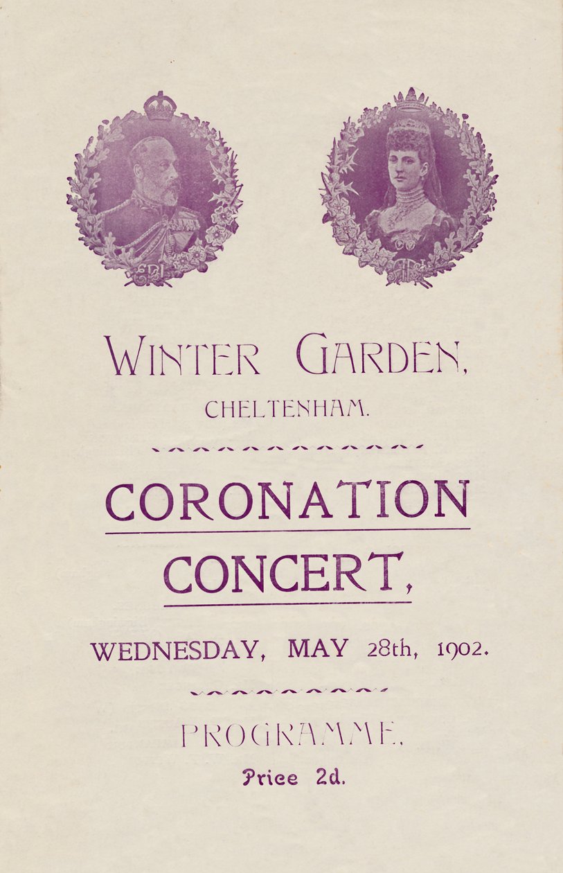 Capa do programa para um Concerto de Coroação no Winter Garden, Cheltenham, 1902. de Unbekannt