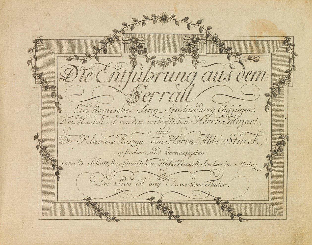 Capa da primeira edição da ópera O Rapto do Serralho de Mozart, aft.1786 de Unbekannt