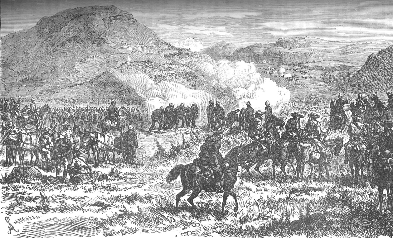 Cobrindo a retirada do quinquagésimo oitavo regimento após a Batalha de Laings Nek, c1880 de Unbekannt