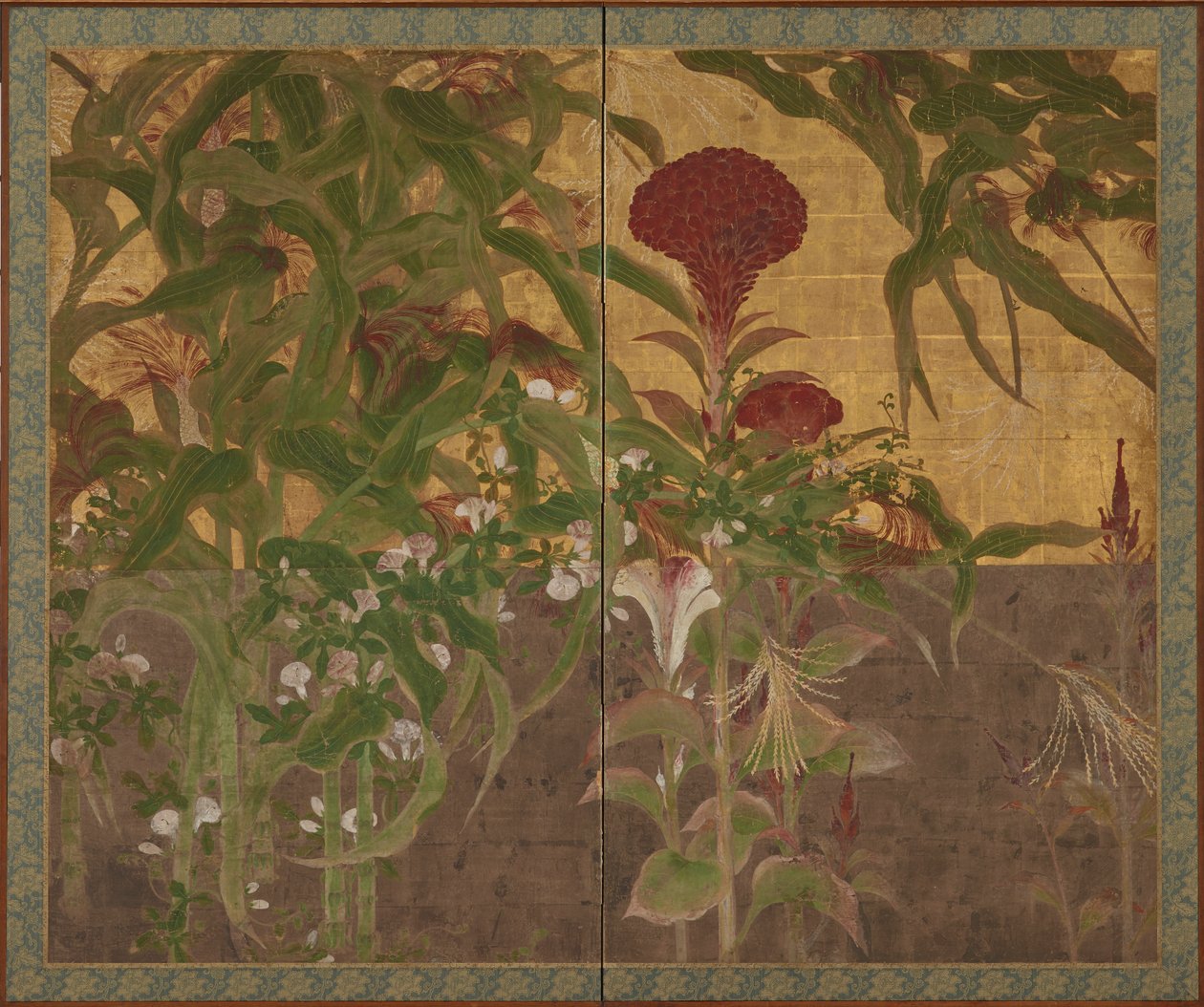 Coxcombs, milho e glórias-da-manhã, período Momoyama, século XVII. de Unbekannt