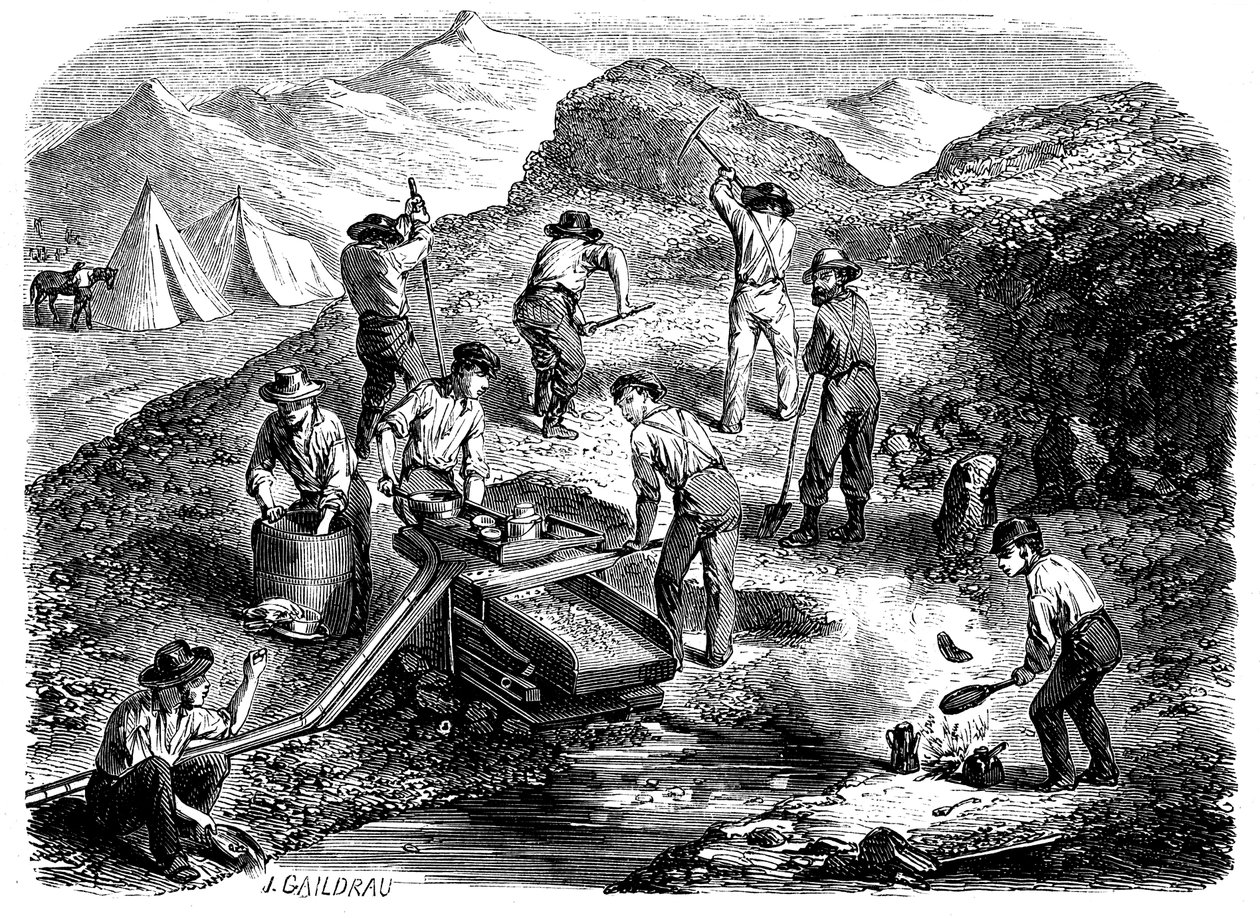 Em busca de ouro nos campos de ouro da Califórnia, 1849 de Unbekannt