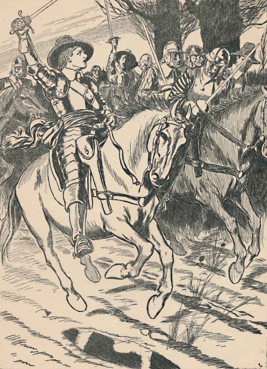 Cromwell lidera seus ironsides para a batalha, c1907 de Unbekannt
