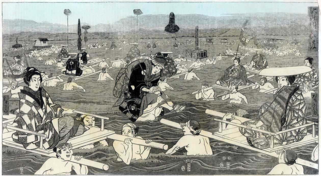 Atravessando o Oho-e-ga-wa, na província de Suraga, 1856 de Unbekannt