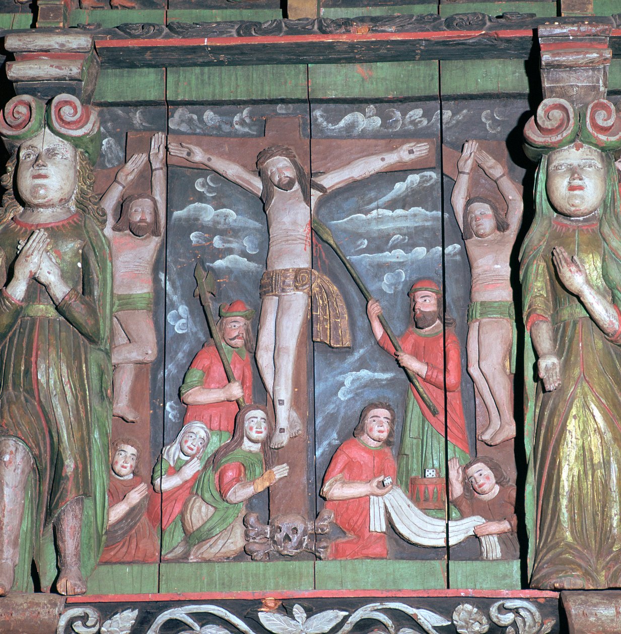 Cena da crucificação de um retábulo, século XVII de Unbekannt