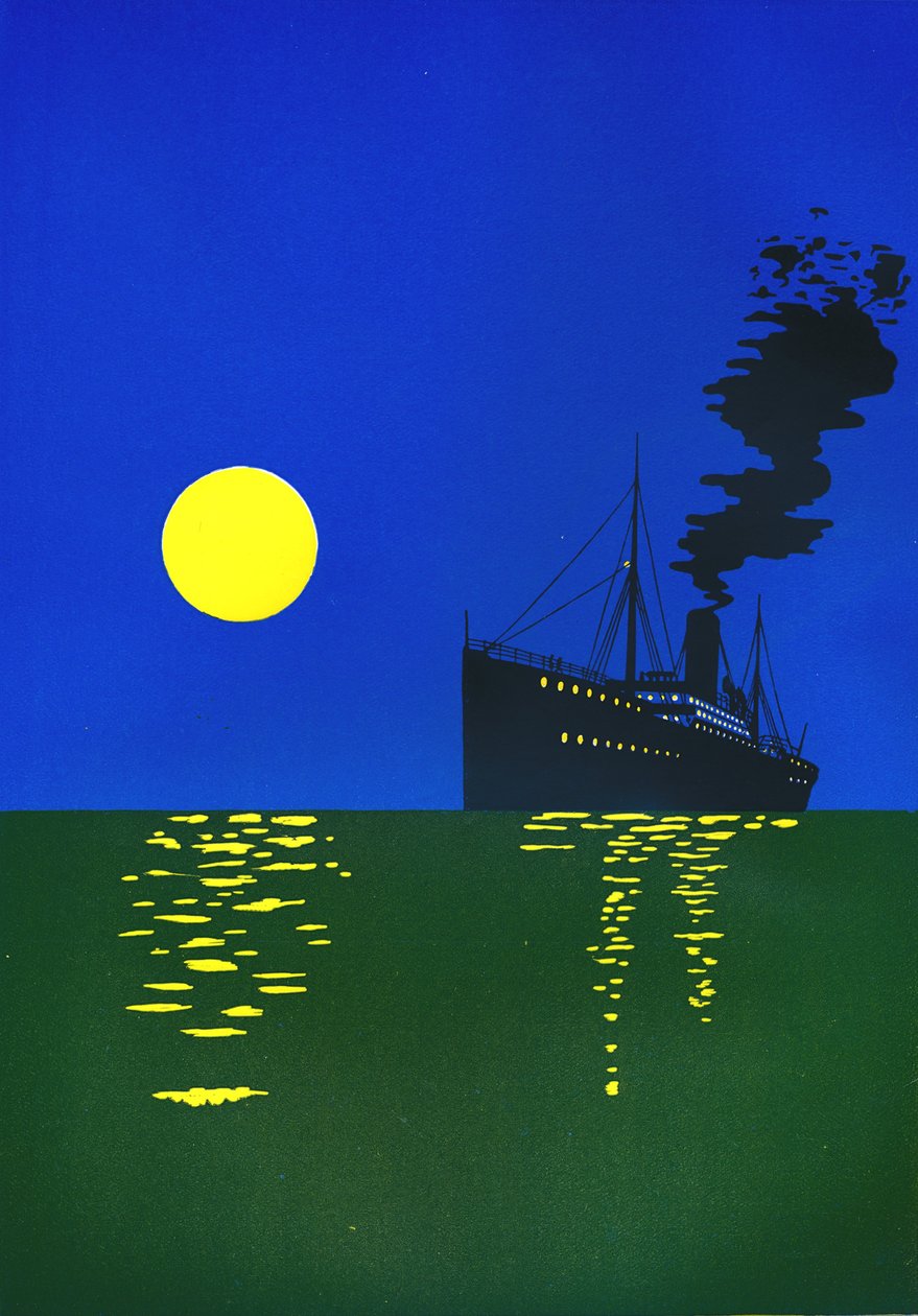 Navio de cruzeiro no mar com o sol, 1909. de Unbekannt