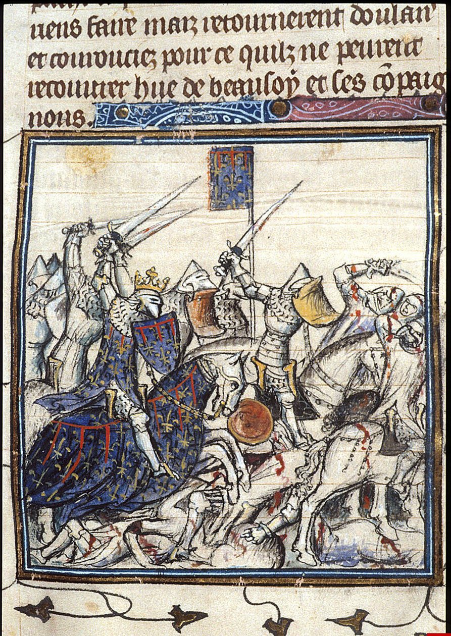 Cruzados e sarracenos que lutam durante a terceira cruzada Das Crônicas da França ou de St Denis, depois de 1380 de Unbekannt