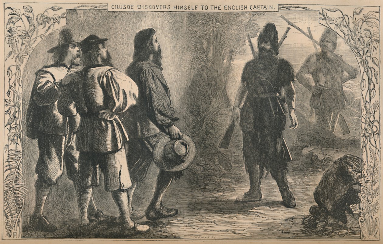 Crusoé descobre-se ao capitão inglês, c1870 de Unbekannt