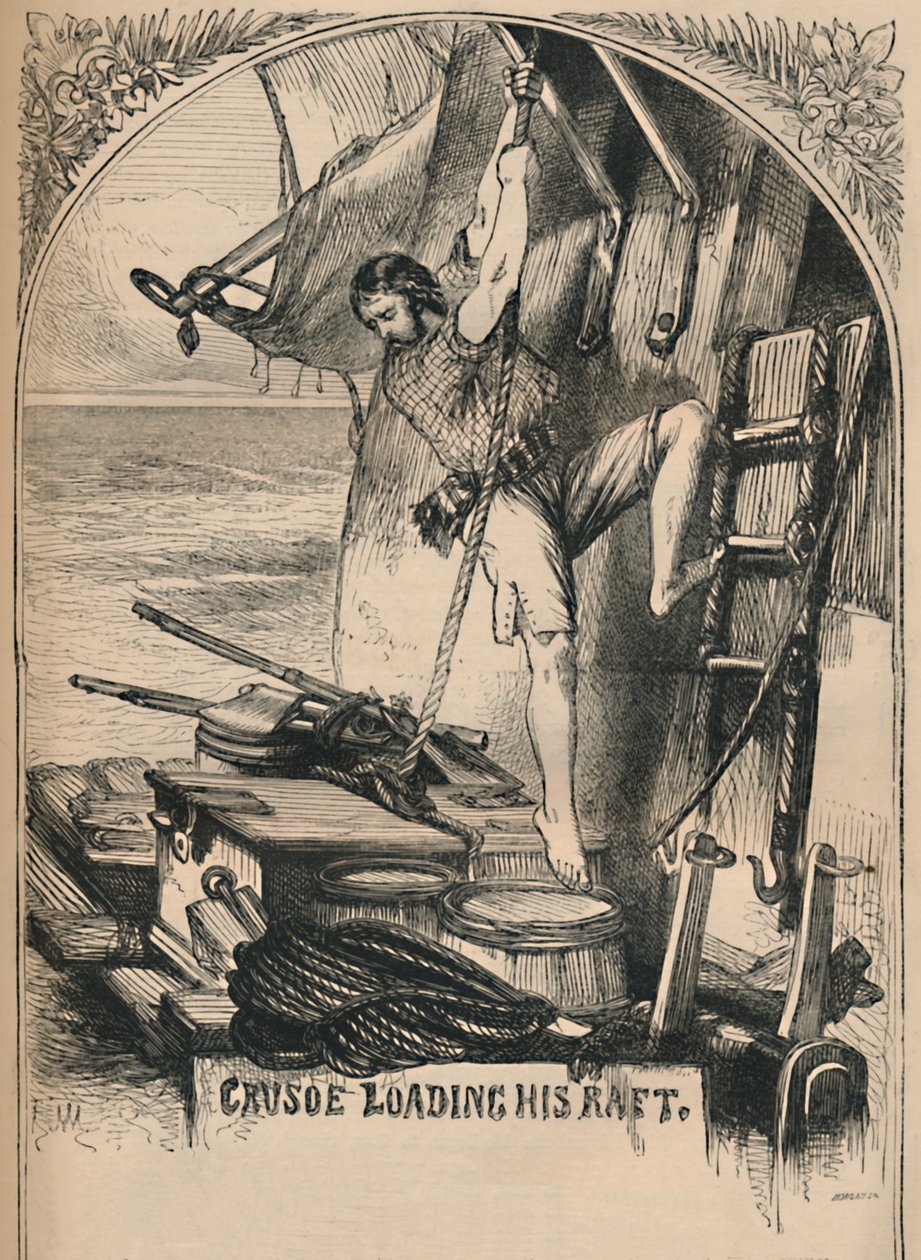 Crusoé carregando sua jangada, c1870 de Unbekannt